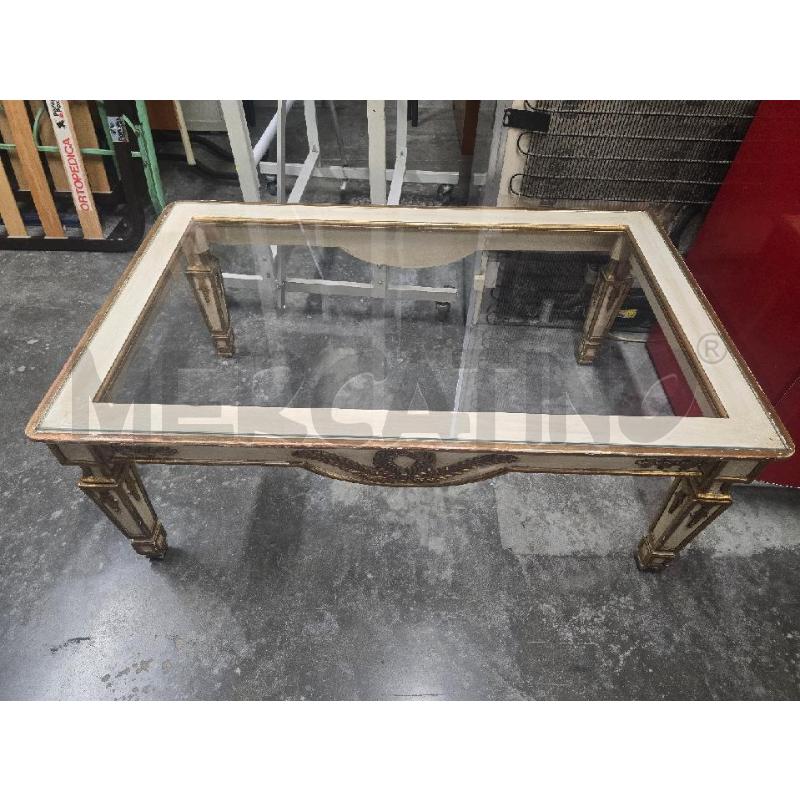 TAVOLINO RETTANGOLARE PIEDI BIANCO DORATO DECORO | Mercatino dell'Usato Acerra 1