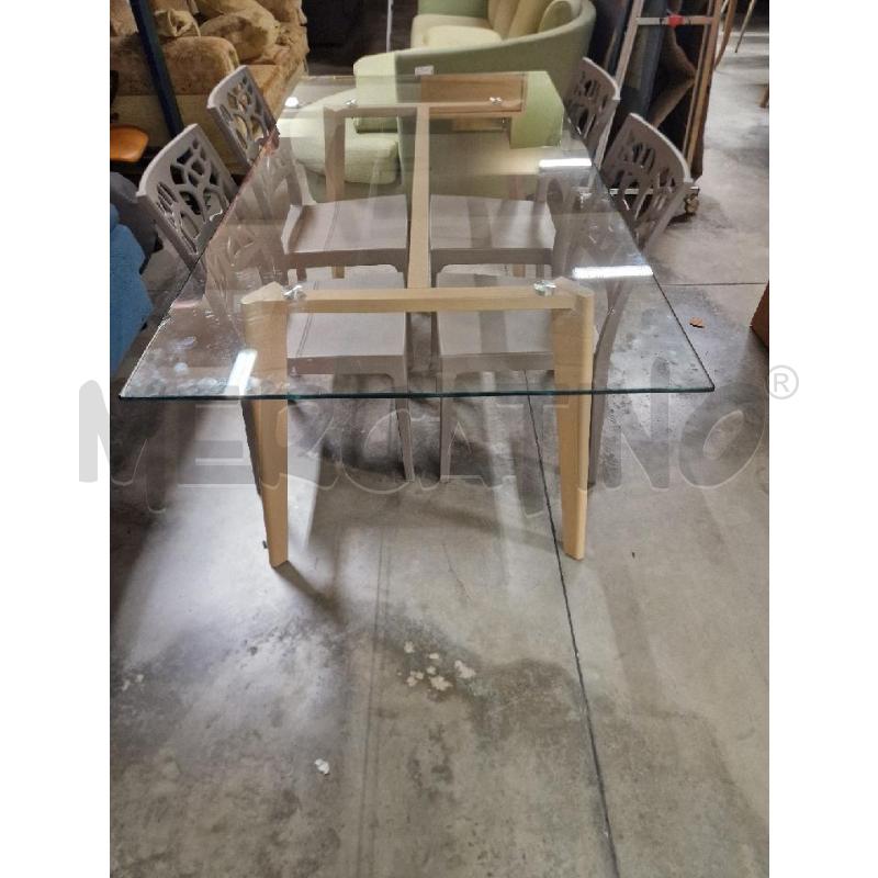 TAVOLO BEIGE VETRO+4 SEDIE GRIGIE | Mercatino dell'Usato Acerra 1