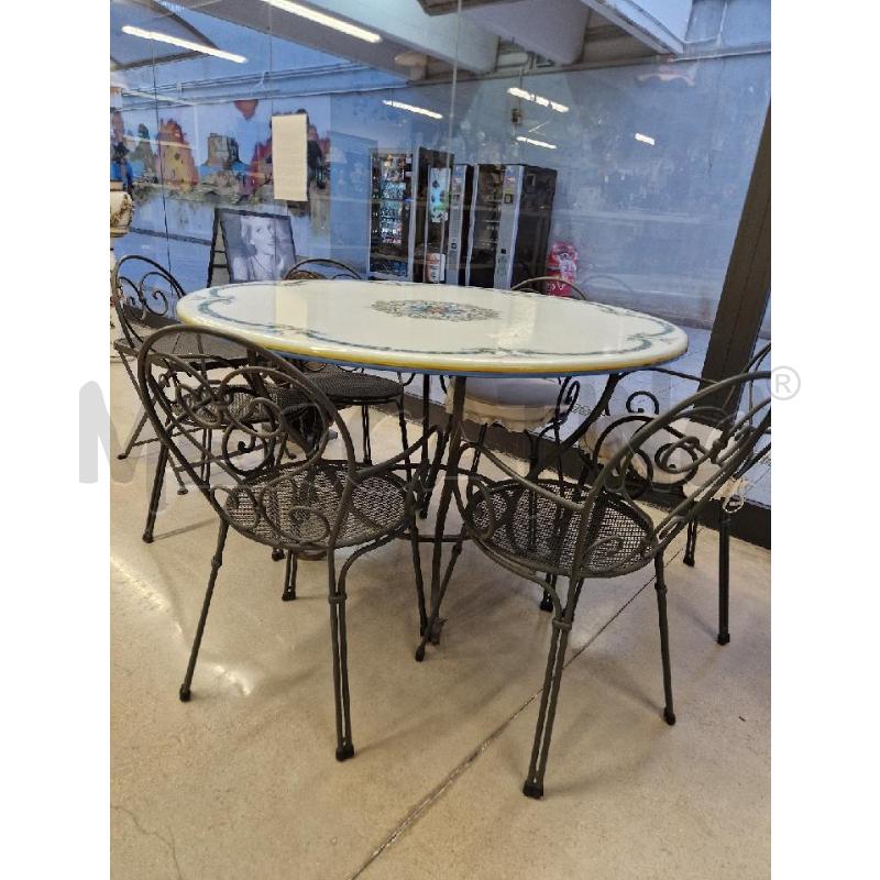 TAVOLO ROTONDO DIPINTO BIANCO BLU SEDIE+TAVOLINO F/B | Mercatino dell'Usato Acerra 1