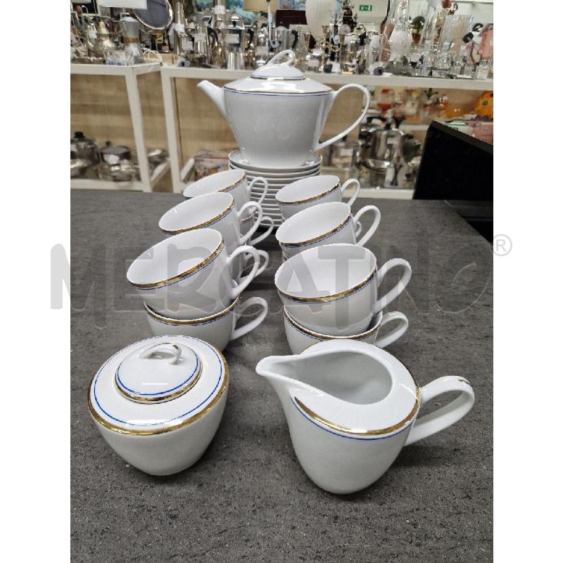 TEIERA +12 TAZZE+LATT+ZUCCH BIANCO BORDO DORATO BLU | Mercatino dell'Usato Acerra 1