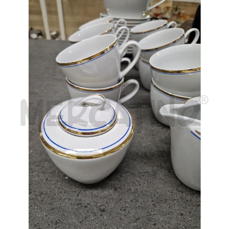 TEIERA +12 TAZZE+LATT+ZUCCH BIANCO BORDO DORATO BLU | Mercatino dell'Usato Acerra 2