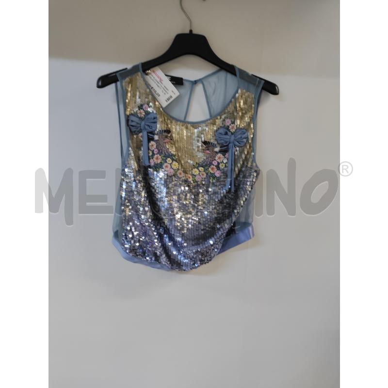 TOP ELISABETTA FRANCHI CELESTE PAIETTE BEIGE | Mercatino dell'Usato Acerra 1
