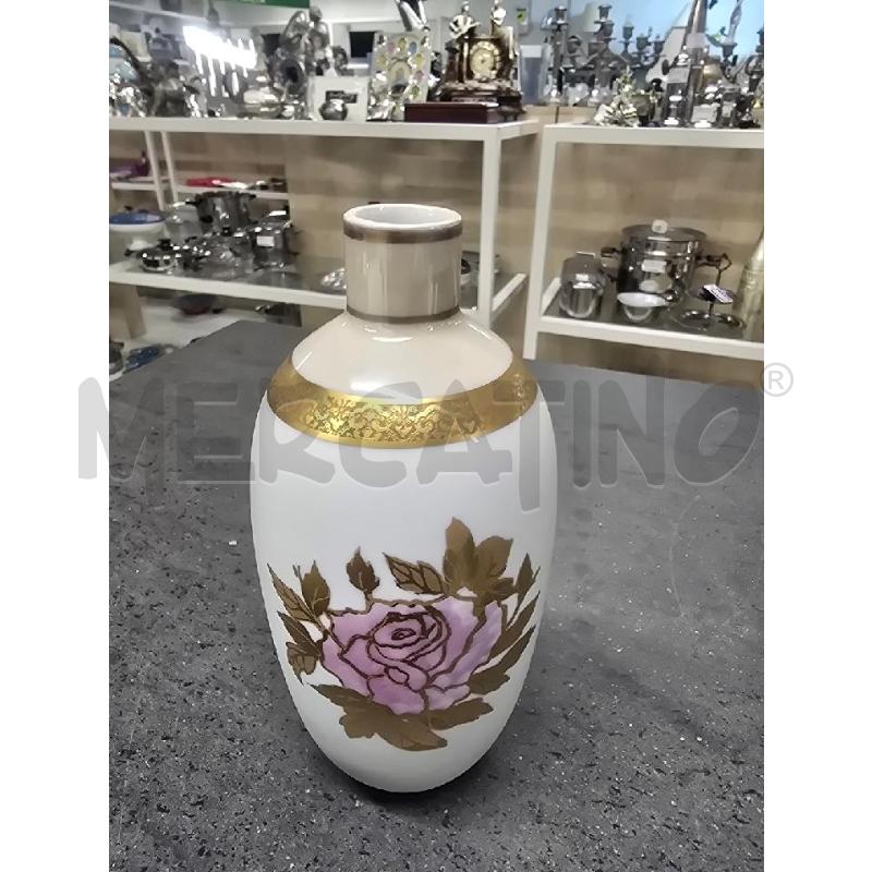 VASETTO PICCOLO LONGO BIANCO DORATO FIORE ROSA | Mercatino dell'Usato Acerra 1