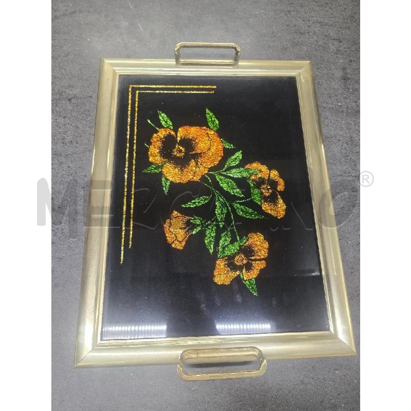 VASSOIO DORATO FIGURA FIORI ARANCIONI | Mercatino dell'Usato Acerra 1