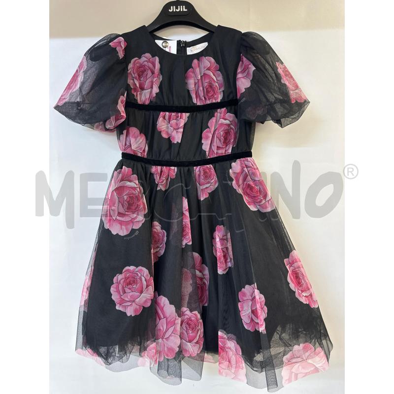 VESTITO BAMBINA MONNALISA NERO FIORI ROSA | Mercatino dell'Usato Acerra 1