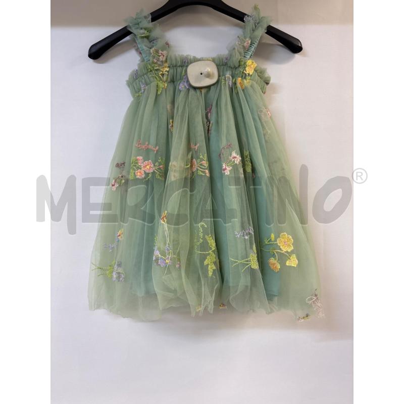 VESTITO BAMBINA VERDE VELATO FIORI FORGETMONET | Mercatino dell'Usato Acerra 2