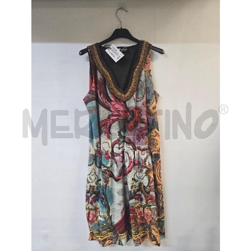 VESTITO DONNA DESIGUAL FIORI ROSA ROSSO PALLINE SCOLLO | Mercatino dell'Usato Acerra 1