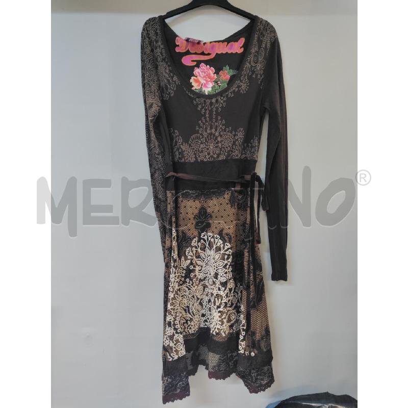 VESTITO DONNA DESIGUAL MARRONE DISEGNI BEIGE  | Mercatino dell'Usato Acerra 1