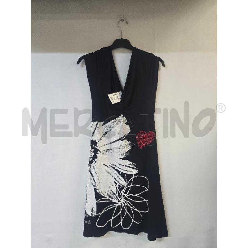 VESTITO DONNA DESIGUAL NERO FIORE BIANCO | Mercatino dell'Usato Acerra 1