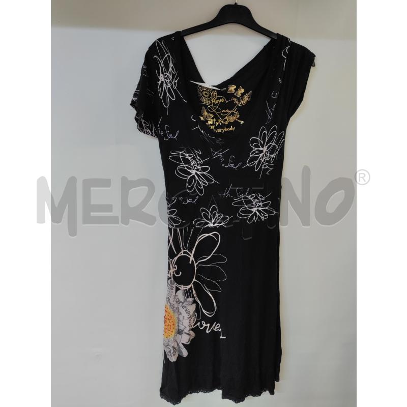 VESTITO DONNA DESIGUAL NERO FIORI BIANCO | Mercatino dell'Usato Acerra 1