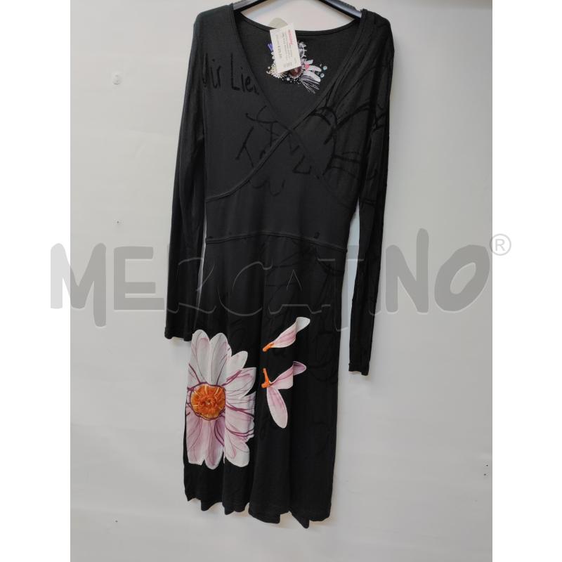 VESTITO DONNA NERO FIORE ROSA ARANCIO DESIGUAL | Mercatino dell'Usato Acerra 1