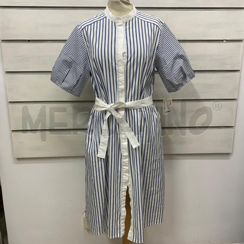 ABITO CAMICIA DONNA PESERICO BIANCA RIGHE AZZURRE CINTURA  | Mercatino dell'Usato Lago patria - giugliano in c. 1