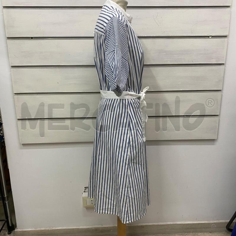 ABITO CAMICIA DONNA PESERICO BIANCA RIGHE AZZURRE CINTURA  | Mercatino dell'Usato Lago patria - giugliano in c. 2