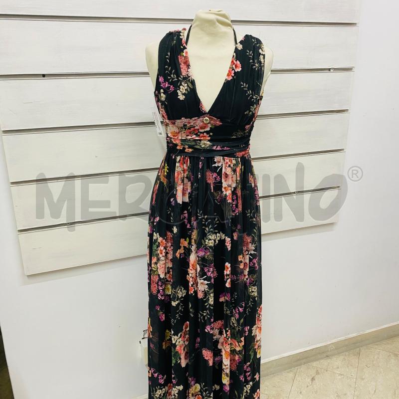 ABITO DONNA AKE NERO RETE FIORI COLORATI LUNGO | Mercatino dell'Usato Lago patria - giugliano in c. 1
