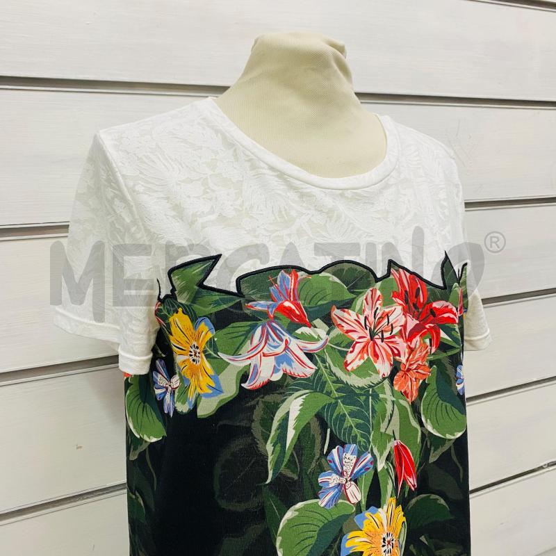 ABITO DONNA DESIGUAL BIANCO TONO SU TONO META FIORI COLORATI VERDE | Mercatino dell'Usato Lago patria - giugliano in c. 2