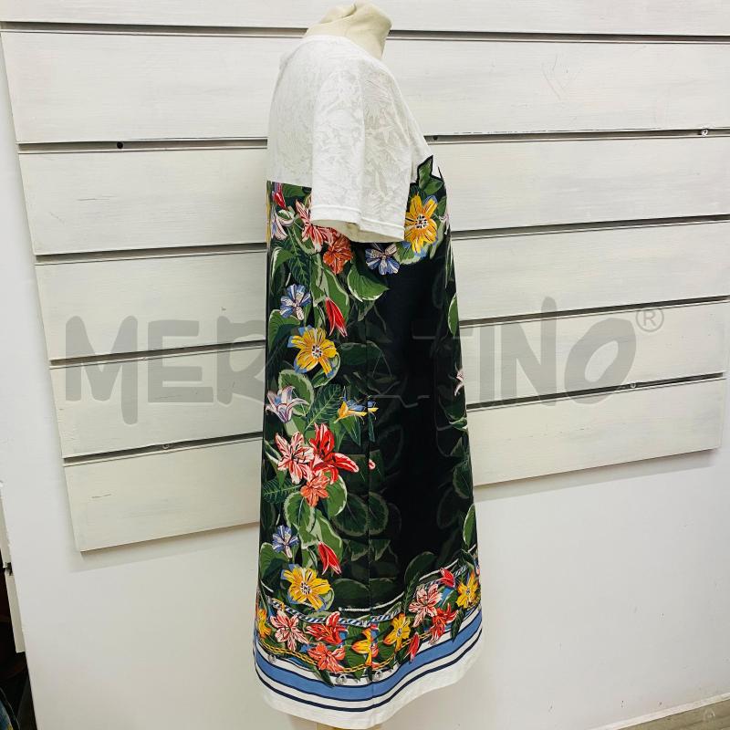 ABITO DONNA DESIGUAL BIANCO TONO SU TONO META FIORI COLORATI VERDE | Mercatino dell'Usato Lago patria - giugliano in c. 4