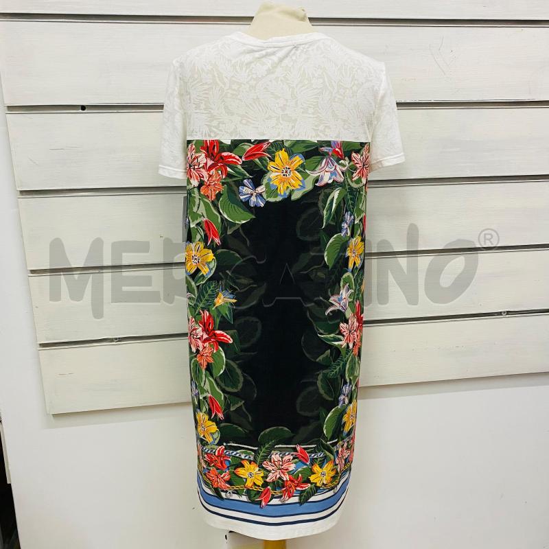 ABITO DONNA DESIGUAL BIANCO TONO SU TONO META FIORI COLORATI VERDE | Mercatino dell'Usato Lago patria - giugliano in c. 5