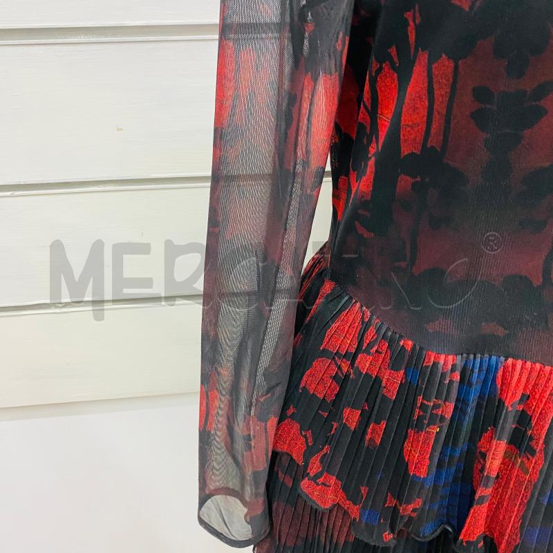 ABITO DONNA DESIGUAL NERO DISEGNI ROSSI MANICHE RETE PLISSETTE | Mercatino dell'Usato Lago patria - giugliano in c. 3