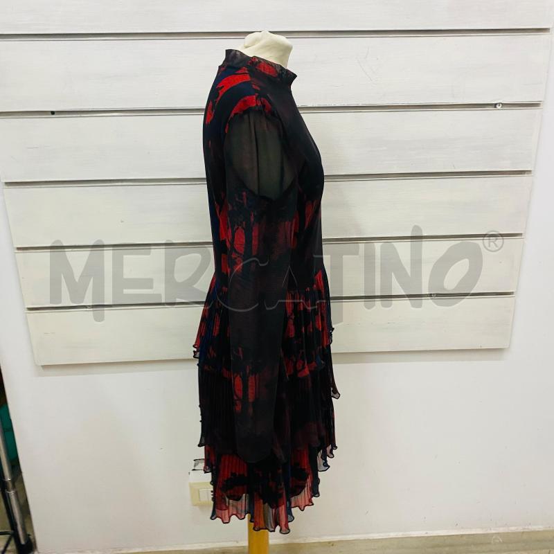 ABITO DONNA DESIGUAL NERO DISEGNI ROSSI MANICHE RETE PLISSETTE | Mercatino dell'Usato Lago patria - giugliano in c. 4