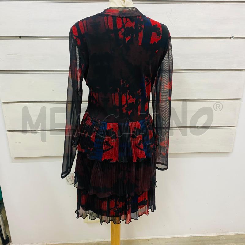 ABITO DONNA DESIGUAL NERO DISEGNI ROSSI MANICHE RETE PLISSETTE | Mercatino dell'Usato Lago patria - giugliano in c. 5