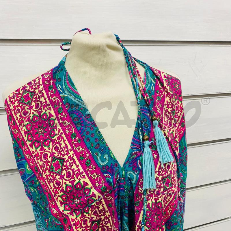 ABITO DONNA LUNGO SETA INDIANA VERDE FANTASIA ROSA | Mercatino dell'Usato Lago patria - giugliano in c. 3