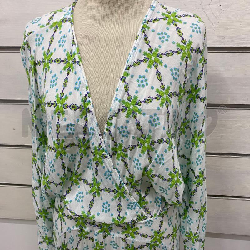 ABITO DONNA PUPETTE ST BARTH BIANCO FIORI VERDI ANANAS LUNGO SCOLLO INCROCIO MANICA LUNGA | Mercatino dell'Usato Lago patria - giugliano in c. 4