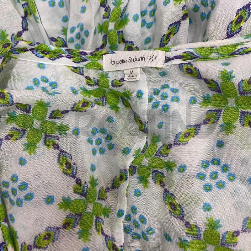 ABITO DONNA PUPETTE ST BARTH BIANCO FIORI VERDI ANANAS LUNGO SCOLLO INCROCIO MANICA LUNGA | Mercatino dell'Usato Lago patria - giugliano in c. 5