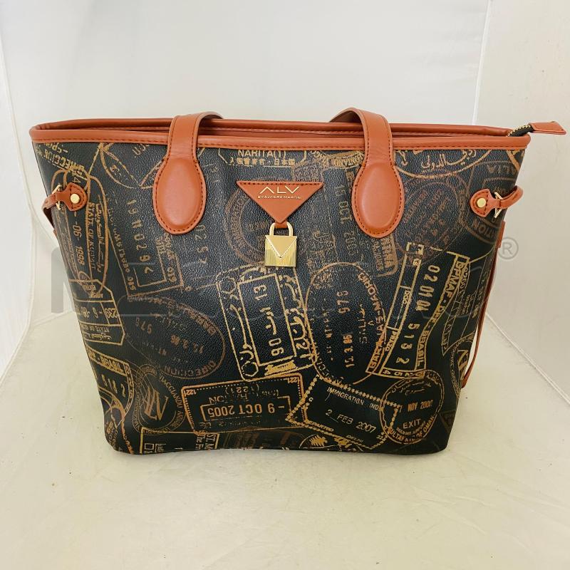 BORSA DONNA ALVIERO MARTINI MARRONE SHOPPER STAMPA TIMBRI | Mercatino dell'Usato Lago patria - giugliano in c. 1