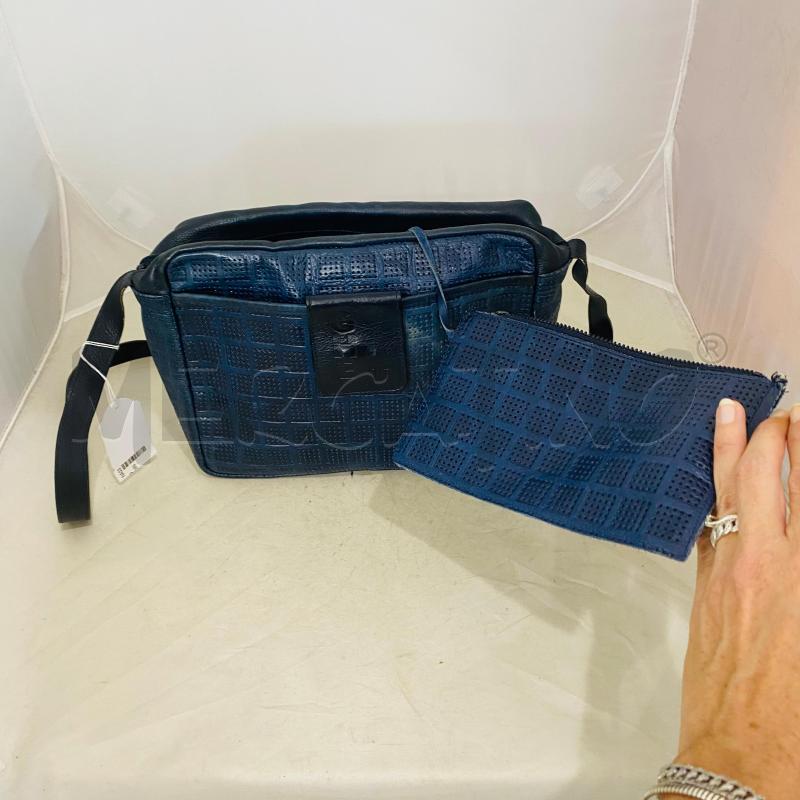 BORSA DONNA GHERARDINI VERA PELLE QUADRATI TRAFORATI BLU | Mercatino dell'Usato Lago patria - giugliano in c. 1