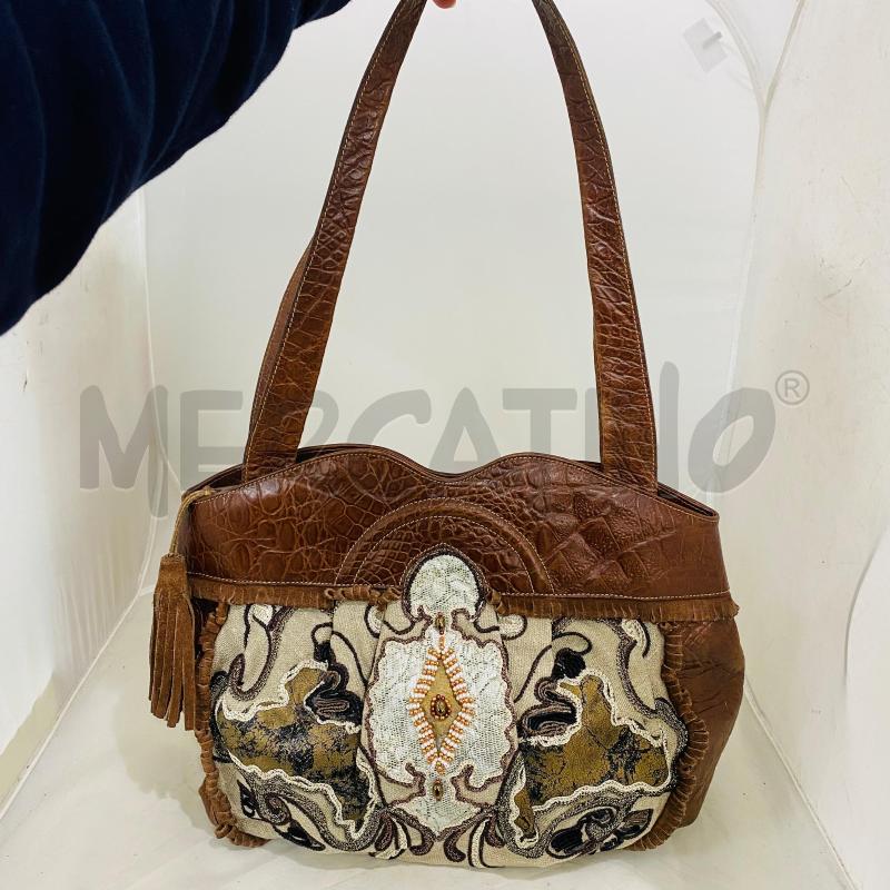 BORSA DONNA GIANFRANCO LOTTI VINTAGE TELA E PELLE INSERTI RICAMATI | Mercatino dell'Usato Lago patria - giugliano in c. 2