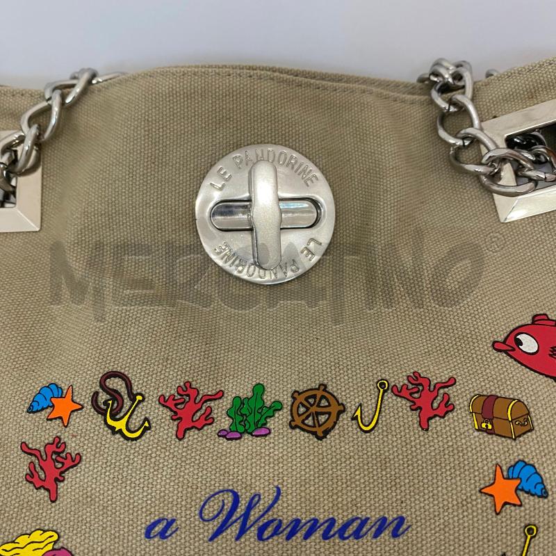 BORSA DONNA LE PANDORINE TESSUTO BEIGE SCRITTE CON PICCOLI PESCI COLORATI  | Mercatino dell'Usato Lago patria - giugliano in c. 2