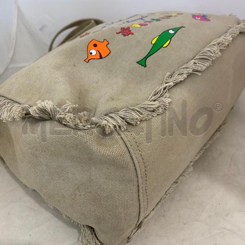 BORSA DONNA LE PANDORINE TESSUTO BEIGE SCRITTE CON PICCOLI PESCI COLORATI  | Mercatino dell'Usato Lago patria - giugliano in c. 3