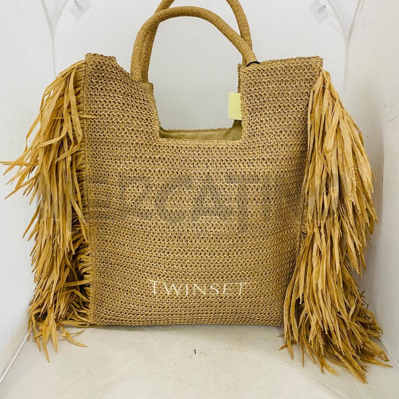 BORSA DONNA RAFIA TWIN SET BEIGE SFRANGIATA | Mercatino dell'Usato Lago patria - giugliano in c. 1