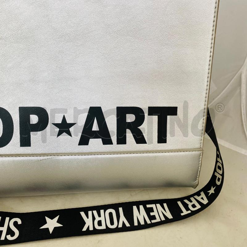 BORSA DONNA SHOP ART ARGENTATA SCRITTA NERA | Mercatino dell'Usato Lago patria - giugliano in c. 3