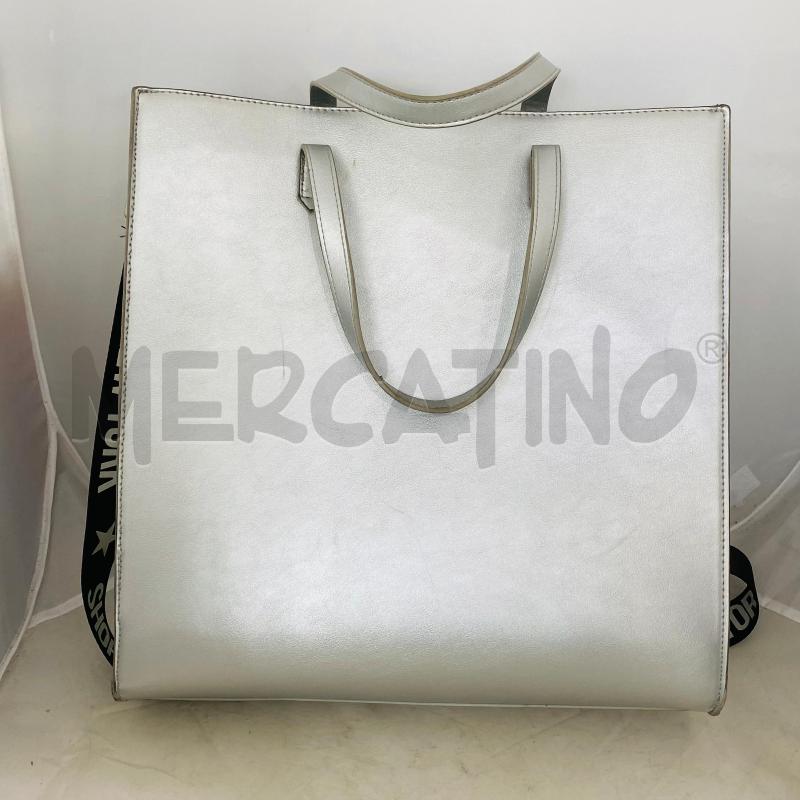 BORSA DONNA SHOP ART ARGENTATA SCRITTA NERA | Mercatino dell'Usato Lago patria - giugliano in c. 5