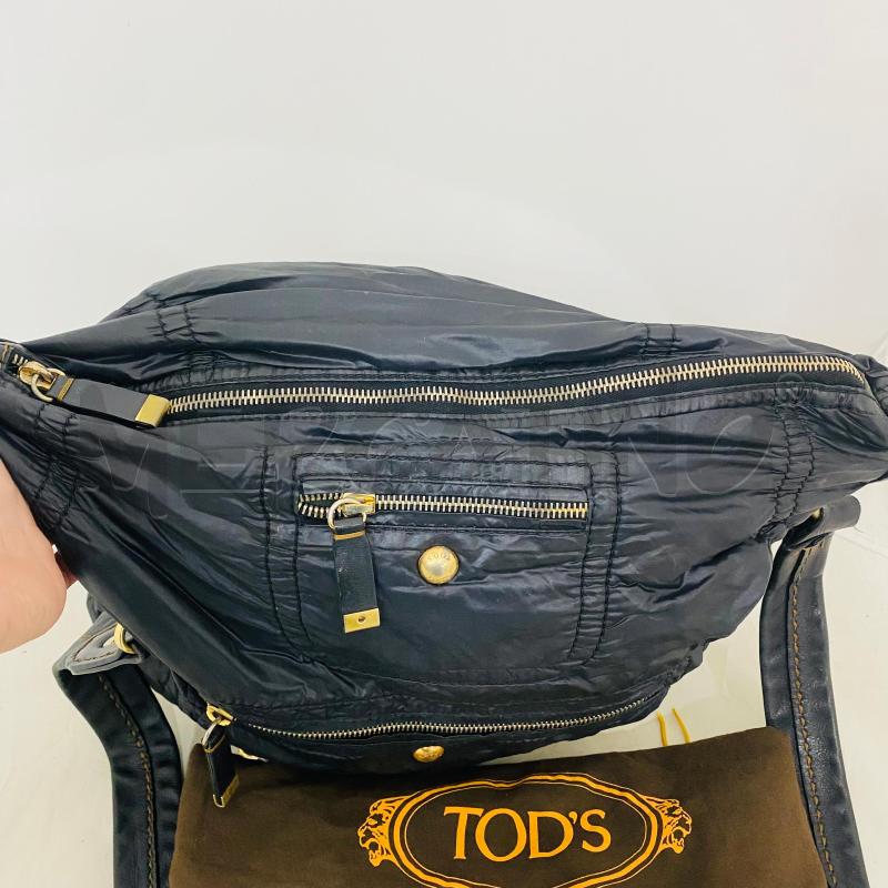BORSA DONNA TOD'S TELA NERA GOFFRATA PROFILO PELLE | Mercatino dell'Usato Lago patria - giugliano in c. 4