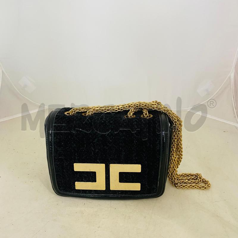 BORSETTA DONNA ELISABETTA FRANCHI NERA TESSUTO LOGO DORATO CATENA  | Mercatino dell'Usato Lago patria - giugliano in c. 1