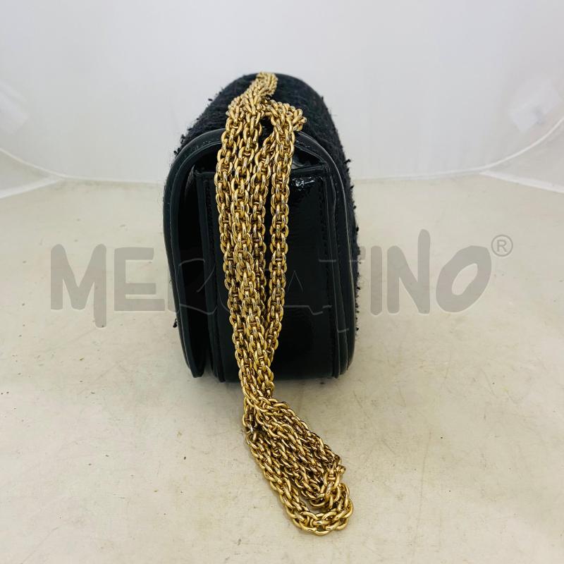 BORSETTA DONNA ELISABETTA FRANCHI NERA TESSUTO LOGO DORATO CATENA  | Mercatino dell'Usato Lago patria - giugliano in c. 3