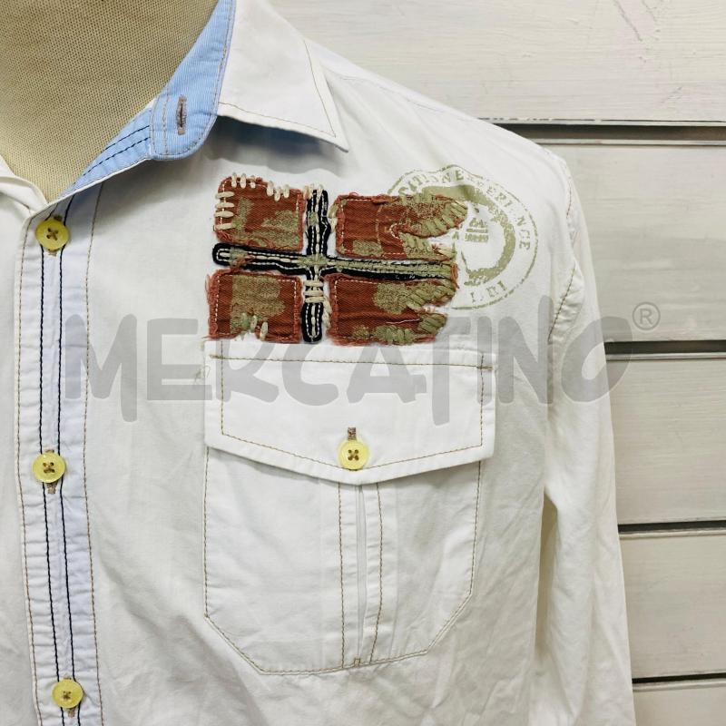 CAMICIA UOMO NAPAPIJRI BIANCA INTERNO AZZURRO DISEGNO   | Mercatino dell'Usato Lago patria - giugliano in c. 2
