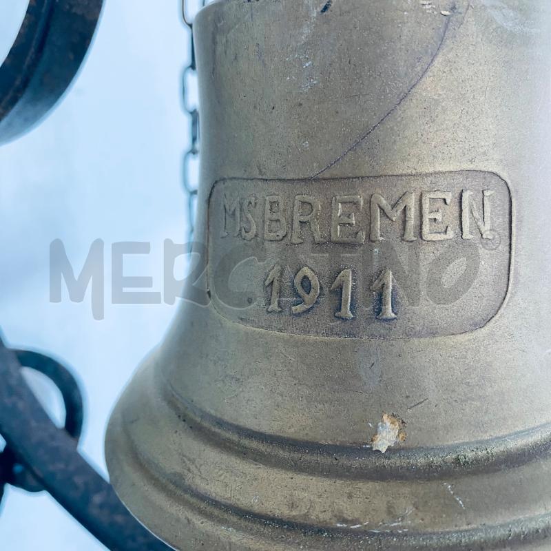 CAMPANA NAVALE VINTAGE MS BREMEN 1911 OTTONE E FERRO BATTUTO H 36 CM ASTA MURO | Mercatino dell'Usato Lago patria - giugliano in c. 3