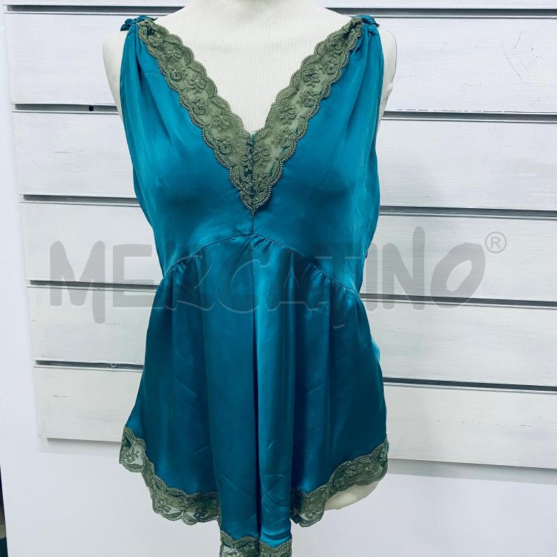 CANOTTA DONNA PINKO PETROLIO CHIARO SETA MERLETTO VERDE | Mercatino dell'Usato Lago patria - giugliano in c. 1