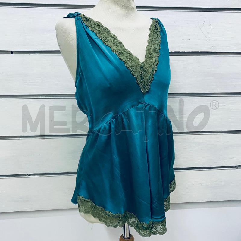 CANOTTA DONNA PINKO PETROLIO CHIARO SETA MERLETTO VERDE | Mercatino dell'Usato Lago patria - giugliano in c. 2
