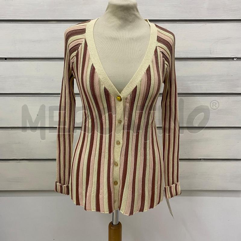 CARDIGAN DONNA MALIPARMI BEIGE RIGHE COLORATE LUREX BOTTONI  | Mercatino dell'Usato Lago patria - giugliano in c. 1