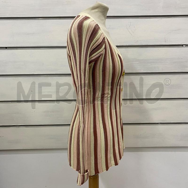 CARDIGAN DONNA MALIPARMI BEIGE RIGHE COLORATE LUREX BOTTONI  | Mercatino dell'Usato Lago patria - giugliano in c. 2