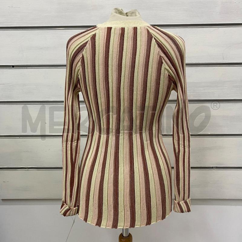 CARDIGAN DONNA MALIPARMI BEIGE RIGHE COLORATE LUREX BOTTONI  | Mercatino dell'Usato Lago patria - giugliano in c. 3