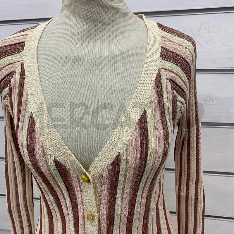 CARDIGAN DONNA MALIPARMI BEIGE RIGHE COLORATE LUREX BOTTONI  | Mercatino dell'Usato Lago patria - giugliano in c. 4