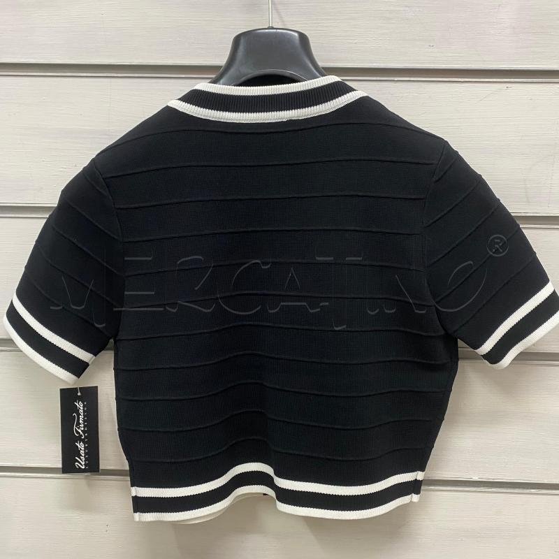 CARDIGAN DONNA SIERRA DARIEN TRICOT NERO BIANCO BOTTONE GIOIELLO | Mercatino dell'Usato Lago patria - giugliano in c. 2