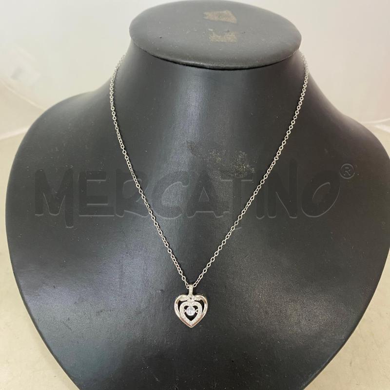 COLLANA 925 CATENA CON CUORE DOPPIO BRILLANTINI  | Mercatino dell'Usato Lago patria - giugliano in c. 1