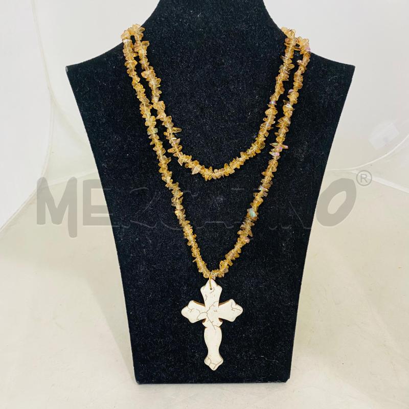 COLLANA PIETRINE BEIGE CIONDOLO CROCE | Mercatino dell'Usato Lago patria - giugliano in c. 1