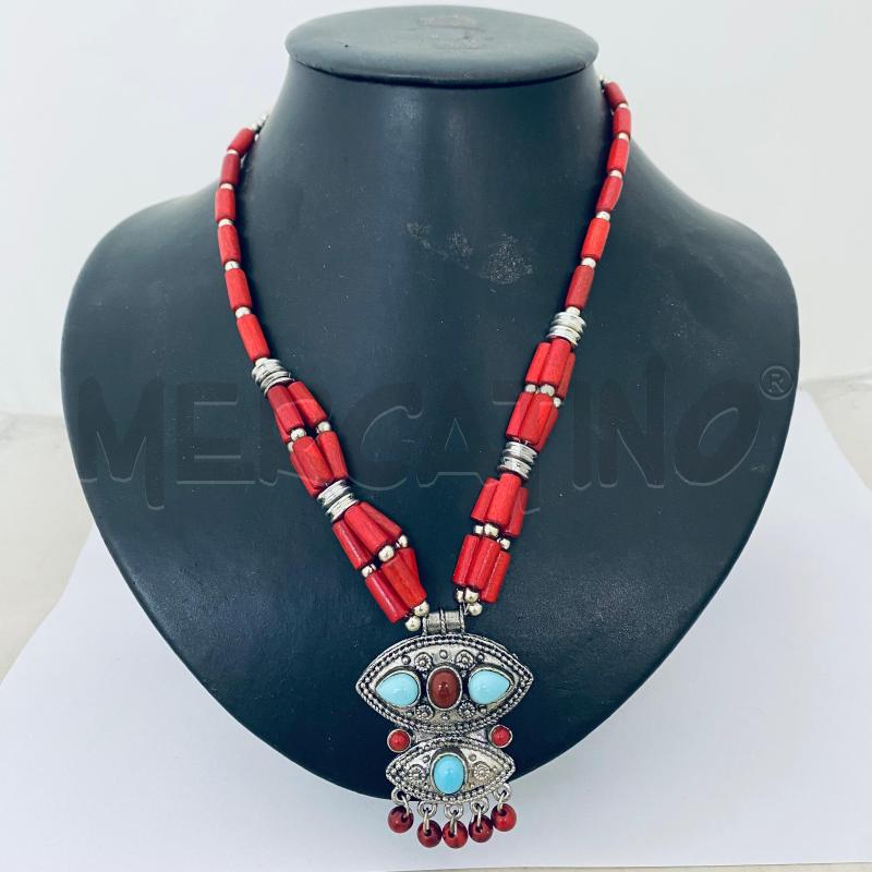 COLLANA PIETRINE ROSSE CENTRALE TURCHESE | Mercatino dell'Usato Lago patria - giugliano in c. 1